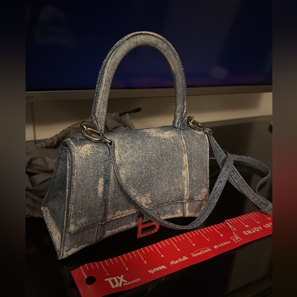BALENCIAGA Hourglass Small Leather Denim Print Crossbody Bag - Perfect Shape - Picture 15 of 17